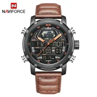 NAVIFORCE NF9160 Mens Watches Top Brand Luxury Sport Watch Men Leather Strap 30M Waterproof Miliary Dual Display Wrist Watch Clock